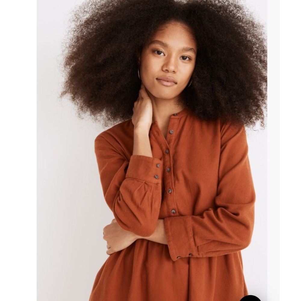 Madewell Flannel Button-Placket Tiered Mini Dress‎ Warm Nutmeg XXL - Picture 8 of 8